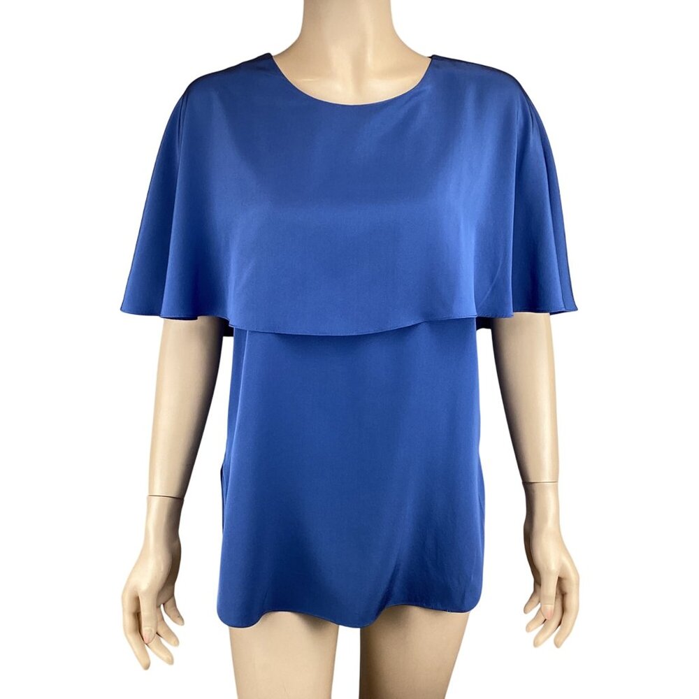 Tibi Silk‎ Tiered Cape Blouse Top Size 2 Blue Drape Blouse